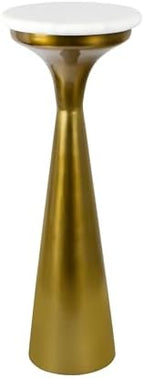 JONATHAN Y Oliver 8" Round Marble Pedestal Drink Table, Gold/White | 22.25" High Modern Martini Cocktail Accent Stand, Small Side Furniture, No Assembly, Mid-Century Glam Style