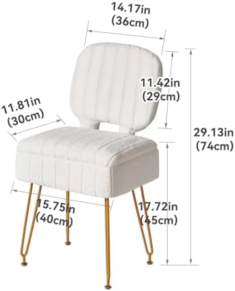 IBUYKE Vanity Stool with Storage, Folding Back Makeup Chair, White WBD030W | Rectangular Small 15.75" x 11.81" x 29.13" Velvet Cute Ottoman Stool Living Room Anti-Slip Feet