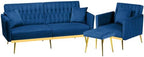 2 Pieces Velvet Sofa Set with Adjustable Armrest and Backrests, Blue | 70” Convertible Futon Sofa Bed & Mordern Accent Chair with Ottoman for Living Room, Bedroom