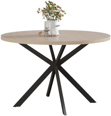 ChooChoo 47.2 Inch Round Dining Table for 4 | Farmhouse Wood Kitchen Table, Circle Dinner Table for Kitchen & Dining Room, Natural Oak