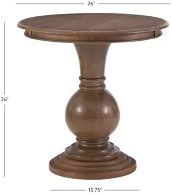 Pemberly Row Round Wood Accent Table, 26.5" High, Rustic Natural Finish, Pedestal Base, Compact Size for Living Room, Bedroom, or Bathroom Decor, Supports Up to 50 lbs