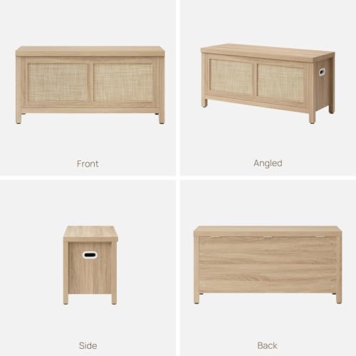 SICOTAS Rattan Storage Chest 39.4" Storage Bench for Bedroom | Modern Boho Storage Truck with 2 Safety Hinges and Flip Top for Living Room Entryway, Supports 220 lb, Light Oak