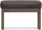 SIMPLIHOME Milltown 27" Wide Vegan Leather Ottoman in Distressed Brown | Contemporary ottoman with a cushioned seat for bedroom seating; rectangle footstool, footrest or bench.