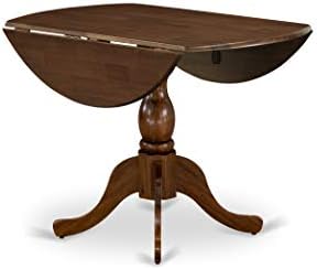 East West Furniture DMT-AWA-TP Dublin Kitchen Dining Table - a Round Wooden Table Top with Dropleaf & Pedestal Base, 42x42 Inch, Walnut