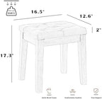 Ottoman Vanity Wooden Stool with Padded Seat, Faux Leather Brown | Square Wood Accent Dining Makeup Piano Stool with Button-Tufted Padded Upholstered Seat & Wood Legs for Living Room Bathroom