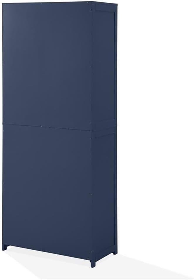 Pemberly Row Traditional Wood Kitchen Storage Pantry, Navy Finish, MDF and Birch Veneer, 67" H x 28" W x 15" D, Adjustable Shelves, Shaker-Style Doors, Brushed Nickel Hardware, Home and Kitchen