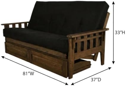 Kodiak Furniture Tucson Full Futon Set in Rustic Walnut Finish with Storage Drawers, Suede Black
