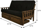 Kodiak Furniture Tucson Full Futon Set in Rustic Walnut Finish with Storage Drawers, Suede Black