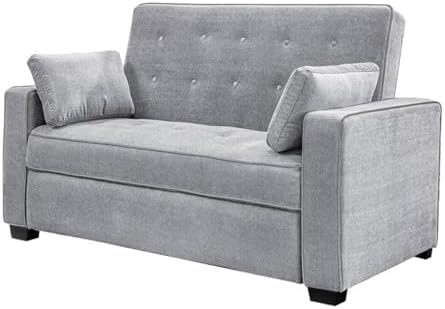 Serta Ainsley 66.5" Convertible Sleeper Loveseat, Full Size, Dreamcoil Comfort, Soft Woven Fabric, Light Grey