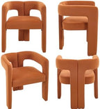 VESCASA Modern Barrel Dining Chairs Set of 4 with Open Back, Orange Velvet | Comfortable Upholstered Dining Room Chairs, Sturdy Solid Wood Legs, Accent Kitchen Armchairs for Living Room, Home, Apartment