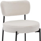 Boucle Dining Chair Set of 4, Mid Century Modern Upholstered Kitchen Chairs with Curved Backrest & Black Metal Legs, Round Dining Room Chairs, White
