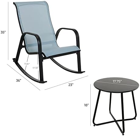 Grand patio Outdoor 3-Piece Patio Bistro Rocking Chair Set Rocker Seating Outside for Front Porch Garden Patio Backyard Blue