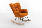 Rocking Chair, Upholstered Teddy Fabric Glider Chair, Lounge Accent Armchair with High Backrest and Thick Cushion, Accent Rocking Chairs for Living Room, Bedroom, Orange