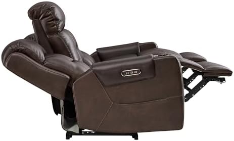 Watson & Whitely Genuine Leather Lay Flat Power Reclining Sofa, Brown | 3-Seater Recliner Couch, Power Headrests, Cup Holders, USB & Type-C Charging Ports, Electric Reclining, Living Room