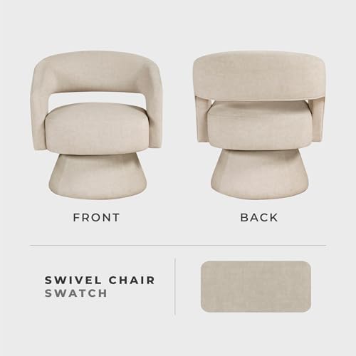 Lexicon Swivel Accent Chair, Modern Velvet Round Barrel Chair, Taupe | Swivel Chair with Open Back, Plush Foam Cushions, Metal Swivel Base for Living Room/Bedroom/Office/Small Spaces