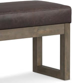 SIMPLIHOME Milltown 27" Wide Vegan Leather Ottoman in Distressed Brown | Contemporary ottoman with a cushioned seat for bedroom seating; rectangle footstool, footrest or bench.