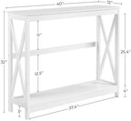 Yaheetech Narrow White Entryway Console Table, 2-Tier X-Frame Storage Shelf | Slim Depth Fits Small Entry Ways, Hallways and Living Rooms, Lower Tier for Storage and Decor, Rubber Wood and Particleboard