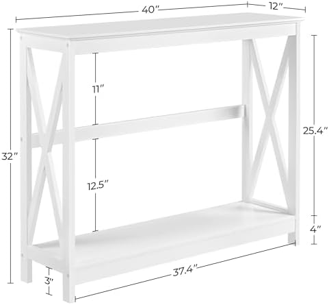 Yaheetech Narrow White Entryway Console Table, 2-Tier X-Frame Storage Shelf | Slim Depth Fits Small Entry Ways, Hallways and Living Rooms, Lower Tier for Storage and Decor, Rubber Wood and Particleboard