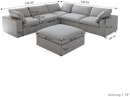 JACH V Shape Couches Sectional for Living Room, Modular Convertible Sofa Couch with Chaise Ottoman, Couch Cushion Covers Removable, Comfy Sofas for Living Room, Bedroom, Apartment (Grey)