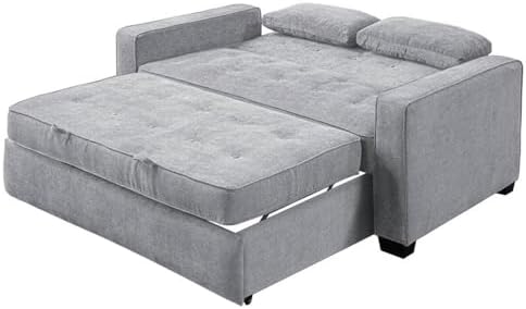 Serta Ainsley 66.5" Convertible Sleeper Loveseat, Full Size, Dreamcoil Comfort, Soft Woven Fabric, Light Grey
