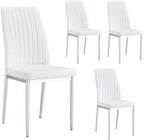 Upholstered Dining Chairs Set of 4, Mid-Century Modern Leather Dining Room Chair with Metal Legs & Padded Seat, Stylish Elegant Living Room Accent Chair (White-Silver, Set of 4)