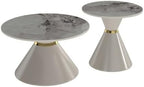 Modern Round Nesting Coffee Tables Set of 2, Marble‑Look Tabletop with Base | Stackable Nesting Coffee Tables, Round Faux Marble Top with Tapered Metal Base Gold Detail for Home Living Room
