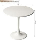 Round Dining Table 30" Circle Tulip Table for 4 People,White | Mid Century Modern Leisure Kitchen Table with Wood Thickened Tabletop Sturdy Metal Pedestal for Small Places Living Room Cafe