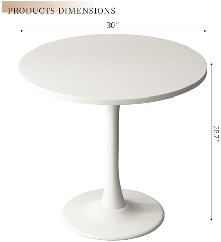 Round Dining Table 30" Circle Tulip Table for 4 People,White | Mid Century Modern Leisure Kitchen Table with Wood Thickened Tabletop Sturdy Metal Pedestal for Small Places Living Room Cafe