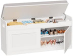 2-Tier Storage Bench, 39.4" Wide Shoe Bench with Lift-Up Top, Shoe Storage Bench with Cushion, Shoe Cabinet with Handleless Doors and Adjustable Shelf for Entryway, Bedroom, White KHD02W