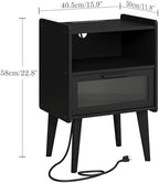 MMEOLUOOK Nightstand with Charging Station, Bedside Tables, End Table Side Table with 2 Tiers Storage Space, for Bedroom, Living Room, Black CAMLBZ07BE