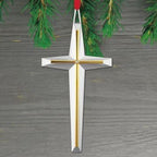 Nambé Cross Ornament – Two-Tone Holiday Decoration Symbolizing Faith and Hope, Elegant Angled Christmas Tree Hanging Accent for Seasonal Home Décor, Religious Gifts, and Festive Celebrations, 2.5" L