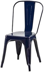 AC Pacific 18 Inch Seat Height Industrial Metal Dining Chairs, Stackable Kitchen or Bar Seat, Durable Modern Design, Versatile Accent Furniture, Set of 2, Dark Blue