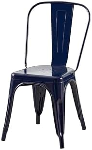 AC Pacific 18 Inch Seat Height Industrial Metal Dining Chairs, Stackable Kitchen or Bar Seat, Durable Modern Design, Versatile Accent Furniture, Set of 2, Dark Blue