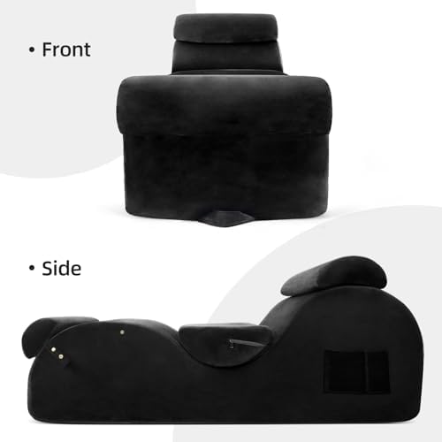 Chaise Lounge Chair for Yoga, Chaise Lounge with Headrest, Waist Pad, Foot Pad, Washable Cover Side Pockets Non-Slip Bottom, Yoga Chair for Relaxation Stretching (Black, Large)