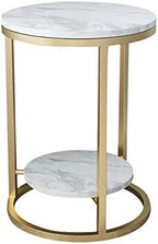 Telephone Table, 2 Layer White Marble Print Side Table,with Gold Metal Frame,Telephone Tables,Sofa Table Small Round Side Tables,Living Room Bedroom Tables (Gold+white-15.74 * 21.65in
