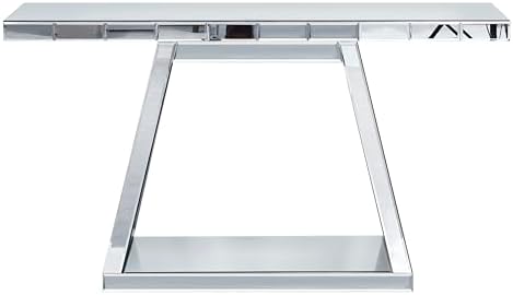 56" Silver Mirrored Console Table, Rectangle Glass Couch Behind Sofa Table with Trapezoid Base, Narrow Long Rectangular Accent Table for for Living Room Hallway Entryway Foyer Entrance