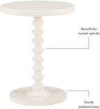 Pemberly Row Contemporary Wood Spindle Side Table, Off White Finish, 17" Round Top, Solid Rubberwood Construction, Turned Pedestal Base, Accent Table for Living Room, Entryway, or Bedroom Use