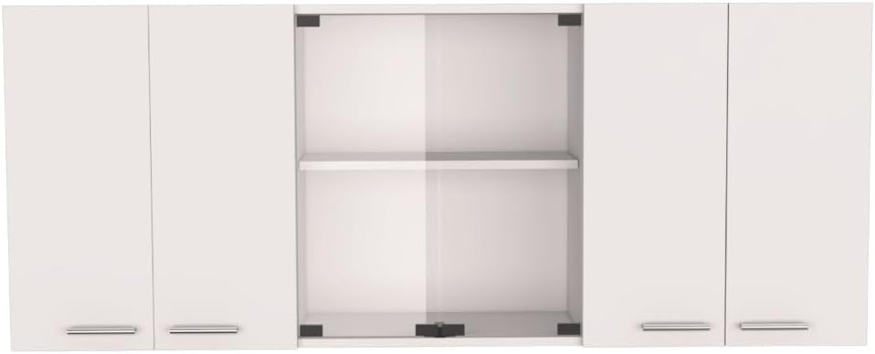White and Onyx 2-Piece Kitchen Set with Island and Wall Cabinet | Includes 6-door wall cabinet with interior rack and 3-shelf kitchen island