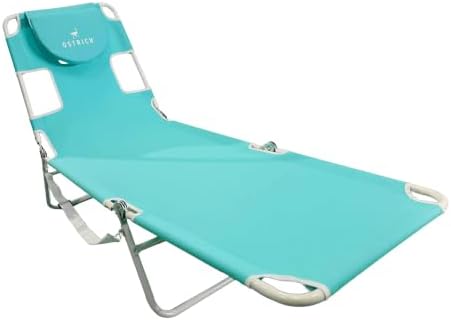 Ostrich The Original Chaise Lounge 72"x22" Portable Reclining Lounger, Aqua | Outdoor Relaxing Pool Tanning Chair, Lightweight Beach Recliner with Adjustable Backrest and Carry Strap, 250 lb Capacity