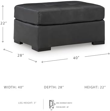 Signature Design by Ashley Brindley Pier Oversized Accent Ottoman, Fully Assembled Rectangular Tufted Footrest, Black Leather and Faux Leather Upholstery, Contemporary Living Room Seating, Fog