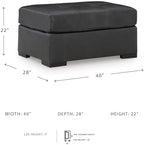 Signature Design by Ashley Brindley Pier Oversized Accent Ottoman, Fully Assembled Rectangular Tufted Footrest, Black Leather and Faux Leather Upholstery, Contemporary Living Room Seating, Fog