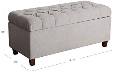 Homepop Home Decor | Tufted Ainsley Button Storage Ottoman Bench with Hinged Lid | Ottoman Bench with Storage for Living Room & Bedroom, Grey