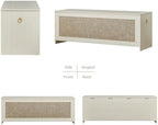 51.2" Storage Chest Large,Wooden Rattan Storage Bench.(White Cream) | Storage trunk with 2 Safety Hinges, 51.2x15.7x18.3 Inch, Easy Assembly, Storage bench For Bedroom, Living Room, Entryway