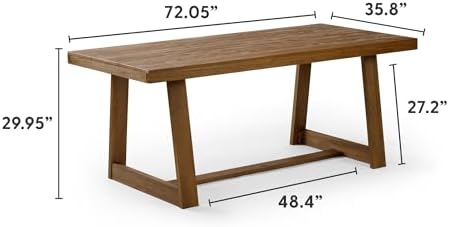 Plank+Beam Classic 72 Inch Dining Table, Rectangular, Pecan Wirebrush | Non-Toxic Finishes, Versatile Design, Farmhouse Design, Elegant Details, Easy Assembly, Quick Setup, Solid Wood