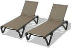 Domi Pool Lounge Chairs Set of 2, Aluminum Patio Chaise Lounge with Wheels, 5 Position Adjustable, All Weather Outdoor Lounge Chairs for Beach, Yard, Balcony, Poolside, Khaki