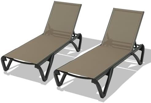 Domi Pool Lounge Chairs Set of 2, Aluminum Patio Chaise Lounge with Wheels, 5 Position Adjustable, All Weather Outdoor Lounge Chairs for Beach, Yard, Balcony, Poolside, Khaki