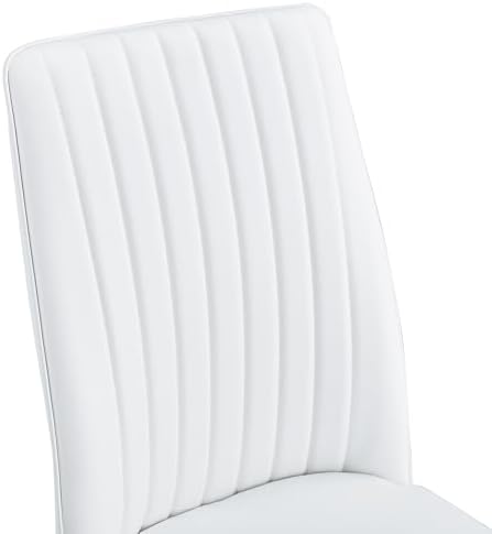 Upholstered Dining Chairs Set of 4, Mid-Century Modern Leather Dining Room Chair with Metal Legs & Padded Seat, Stylish Elegant Living Room Accent Chair (White-Silver, Set of 4)
