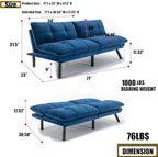 Modern Navy Blue Velvet Convertible Folding Futon Couch Sofa Bed | Adjustable Pillow Top Arm Memory Foam Couch Double Loveseat Sofa for Compact Living Space,Dorm,Game Studio,Apartment,Bedroom