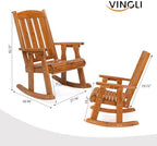 VINGLI Outdoor Rocking Chair, Heavy Duty 600 LBS Wooden Rocker, Teak(1PC) | High & Comfortable Backrest, Weatherproof Patio Rocker with Ergonomic Design, for Patio, Garden, Porch
