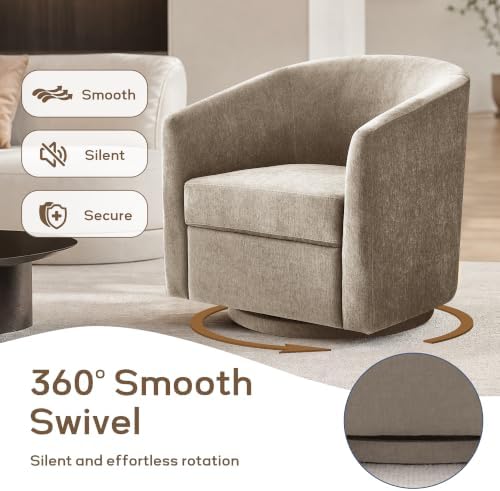 Zihanhome Chenille Swivel Accent Chair Set of 2, Modern Barrel Chairs with 360° Swivel Base, Upholstered Living Room Chairs, No Assembly Armchairs for Bedroom, Reading Nook, Apartment (2, Khaki)
